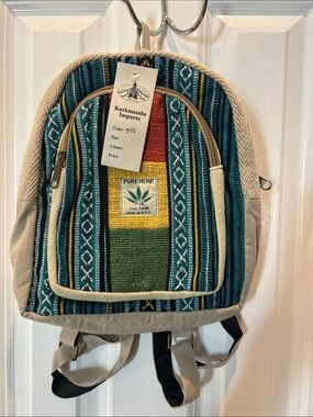 Kathmandu Imports Mini Hemp Bag in Teal & Green Stripe